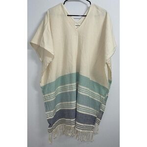 Tribe Alive Poncho Womens One Size Striped Beach Caftan Fringe Colorful Bohemian